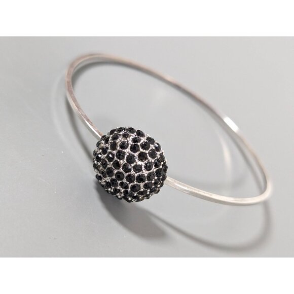Gothic Black Rhinestone Dome Bangle Bracelet Silver Tone 7" - Picture 3 of 9